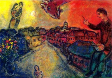 Artist over Vitebsk 2 contemporary Marc Chagall Oil Paintings